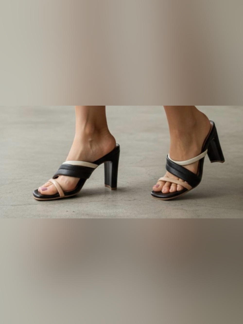 KAANAS Umbra Black Leather Triple Strap Block Heel Sandals Size 6 NWT Style